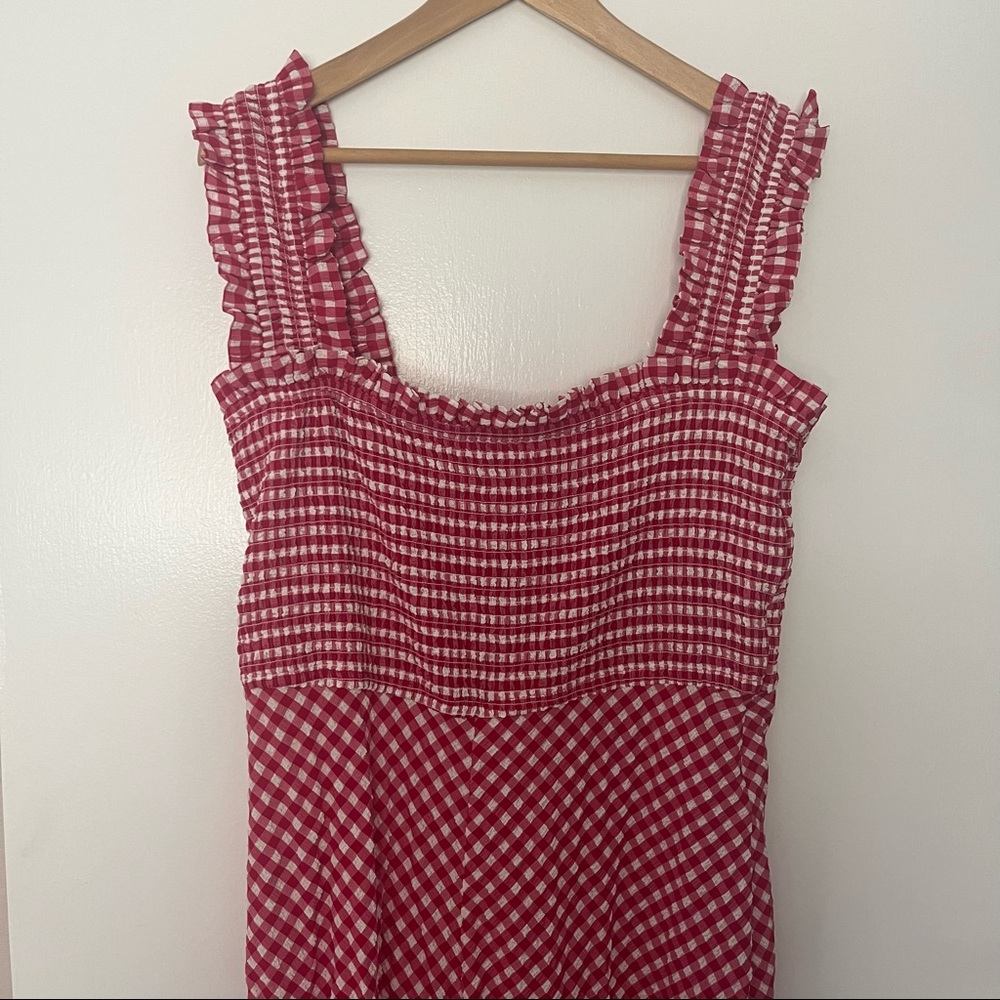 Ganni Smocked Check Midi Dress 44 XL